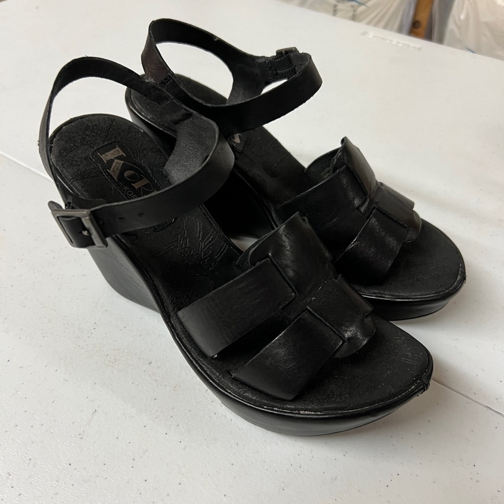 Kork-Ease Black Wedge Sandals